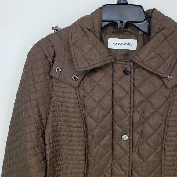 Calvin Klein Hooded Diamond Quilted Lightweight Jacket M Women's Taupe Brown - Picture 3 of 11